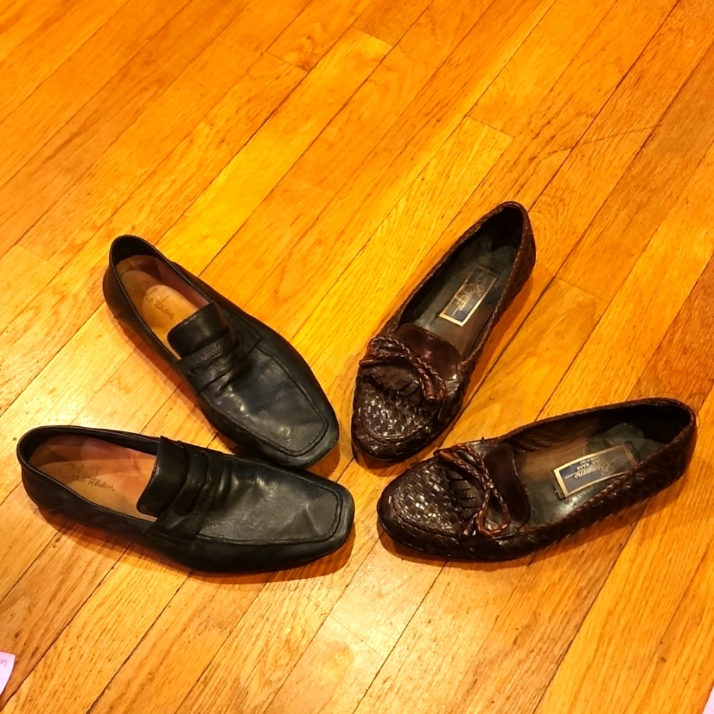 2 pairs Mens 7.5 Cole Haan 1) black loafer used 161 C04521L6 2) burgandy bragano